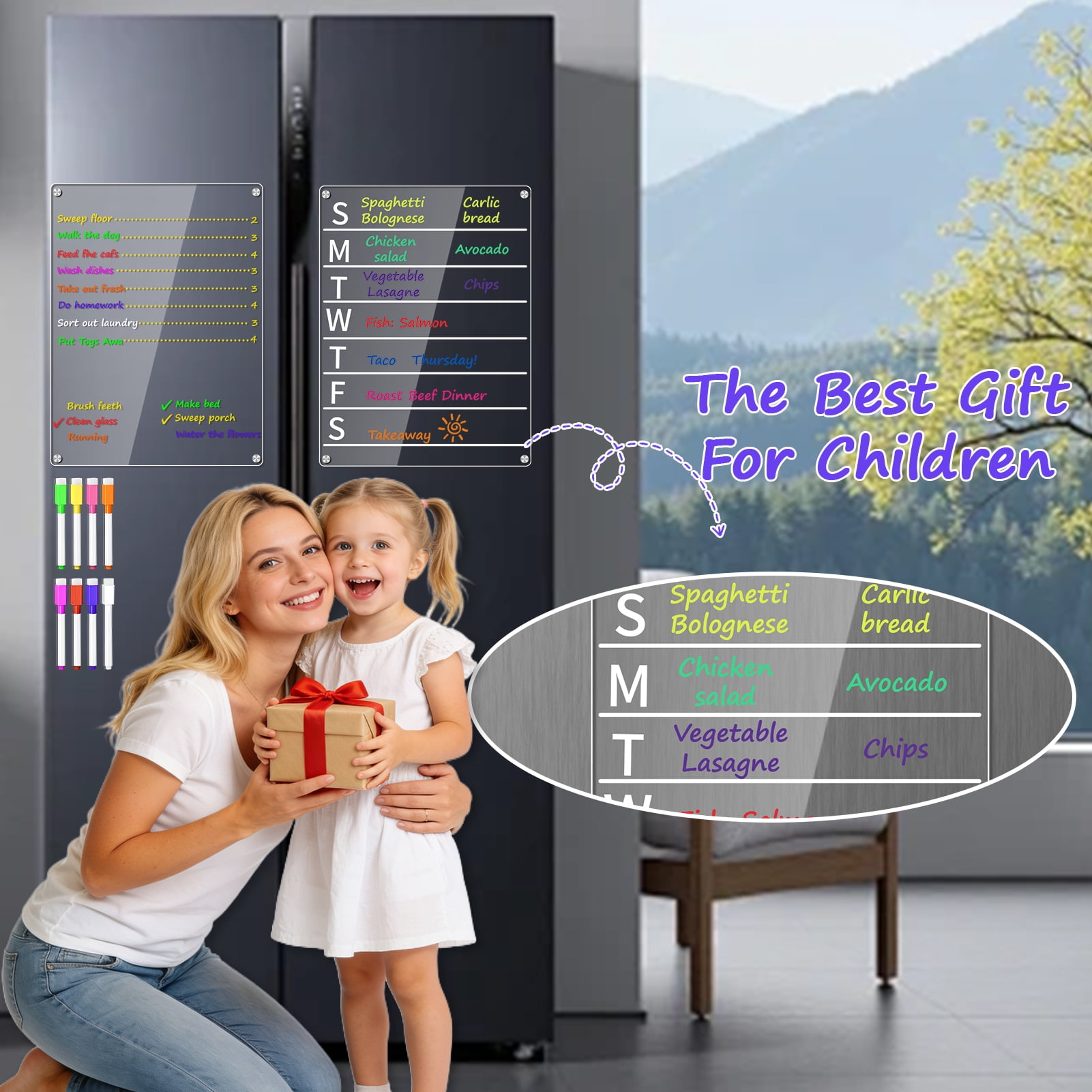 BrilhoGlee 2 Pack 12×8in Acrylic Magnetic Planning Board Set, Weekly Meal Planner, Dry Erase Board Calendar for Fridge, Shopping Grocery List/to Do List
