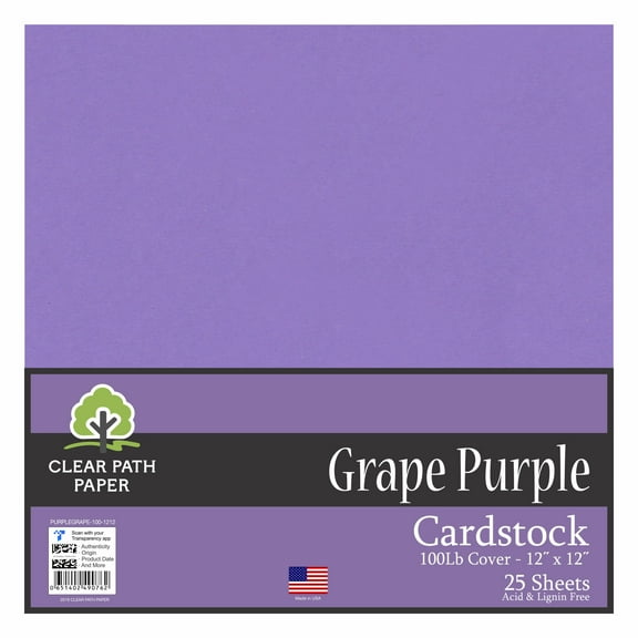 Grape Purple Cardstock - 12 x 12 inch - 100Lb Cover - 25 Sheets - Clear Path Paper