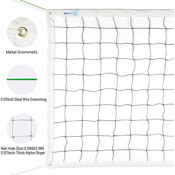 Durable PE Volleyball Net for Indoor/Outdoor Use, Standard 32FT x 3FT Size with Metal Grommets