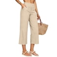 thumbnail image 6 of Linen Capris for Women with Pockets Pull on Petite Long Shorts Dressy Casual Cropped Pant Casual Summer Clothes Beige M, 6 of 6