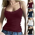 thumbnail image 4 of AherBiu Going out Tops for Women Lace Square Neck Ribble Knitted Slim Fitted Spaghetti Strap Cute Cami Shirts, 4 of 5