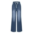 thumbnail image 2 of Guluxicc Jeans for Women Casual Drawstring Elastic Waist Straight Leg Denim Pants High Rise Outdoor Business Work Pants Trousers, Blue, M, 2 of 7
