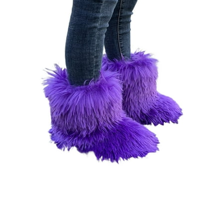 

Eloshman Women Breathable Fashion Warm Shoes Cold Weather Casual Furry Fluffy Snow Boots Lightweight Pull On Purple 4