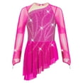 thumbnail image 3 of iiniim Girls Sparkly Figure Ice Skating Dress Mesh Long Sleeve Irregular Hem Ballet Lyrical Ballroom Dancewear Hot Pink 16, 3 of 6