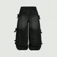 thumbnail image 4 of Amidoa Girls Wide Leg Denim Pants Baggy Elastic Waist Jeans Black Size 6-7Years, 4 of 8