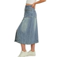 thumbnail image 3 of Edvintorg Kids Clothes Girls Fashion Solid Color Casual A-Line Midi Jean Skirts Summer Denim Skirt with Front Slit, 3 of 8