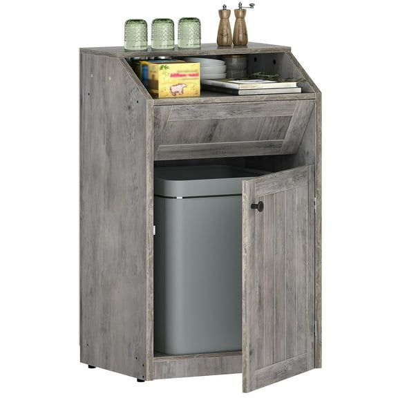 Trash Cabinet, Freestanding Trash Can Cabinet, Wooden Recycling with Flip Door, Hidden Kitchen Garbage Can, 10 Gallon Laundry, for Kitchen, Laundry, Greige