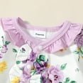 thumbnail image 6 of KIMI BEAR Newborn Baby Girls Bodysuit Winter Warm Clothes Long Sleeves Romper Bowknot Floral Jumpsuit Button Bottom One-piece Overalls with Headband and Hat and Gloves 4pcs Purple NB, 6 of 9