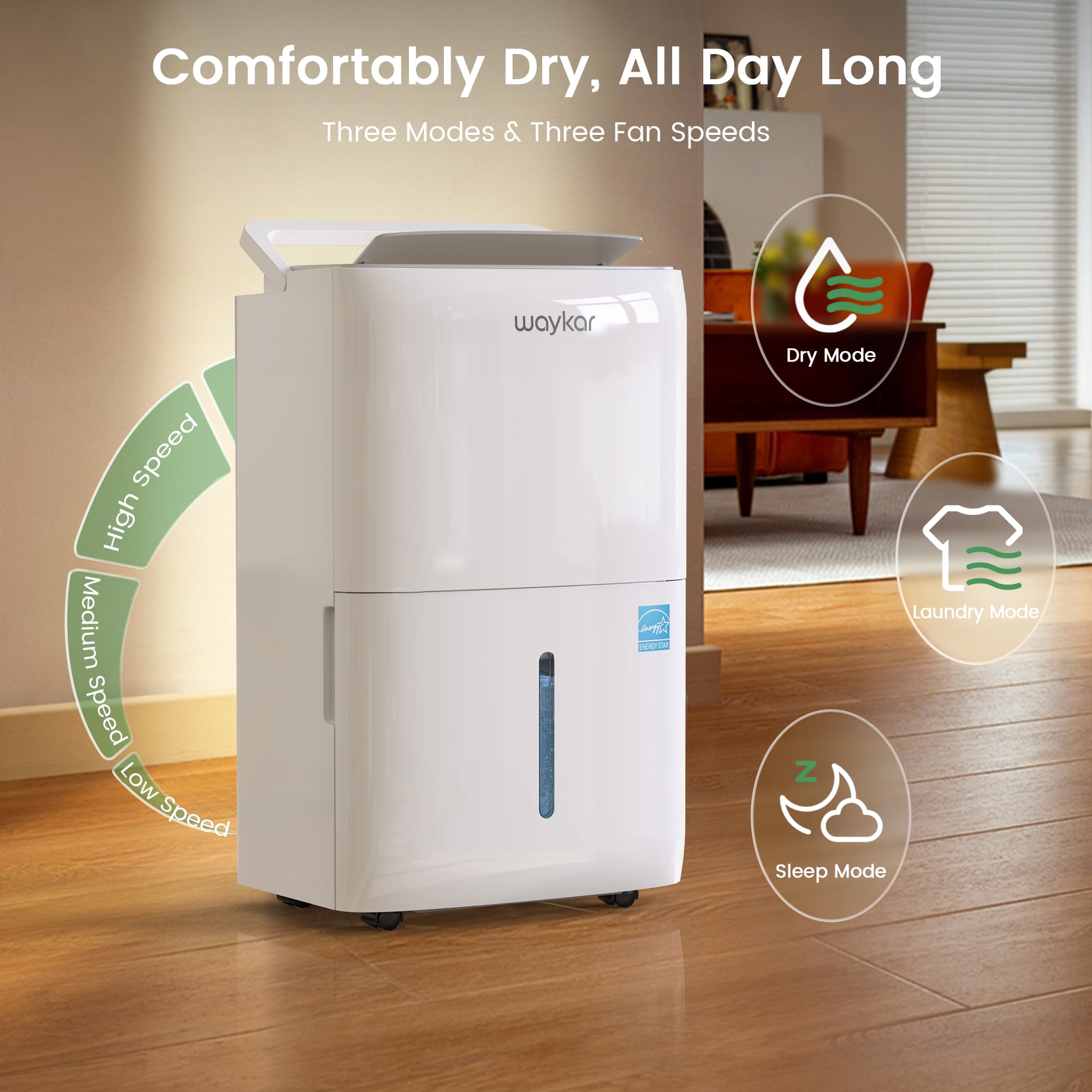 Waykar 80 Pint Dehumidifier for Basements & Home up to 6000 Sq. Ft, No Daily Emptying with Continuous Drain, Auto Defrost, 25 Pint DOE Energy Star