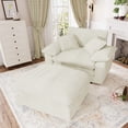 thumbnail image 2 of Muumblus Oversized Accent Chair with Ottoman, 48" Indoor Chaise Lounge Cloud Corduroy Sofa Reading Armchair for Modern Living Room, Bedroom, Beige, 2 of 11