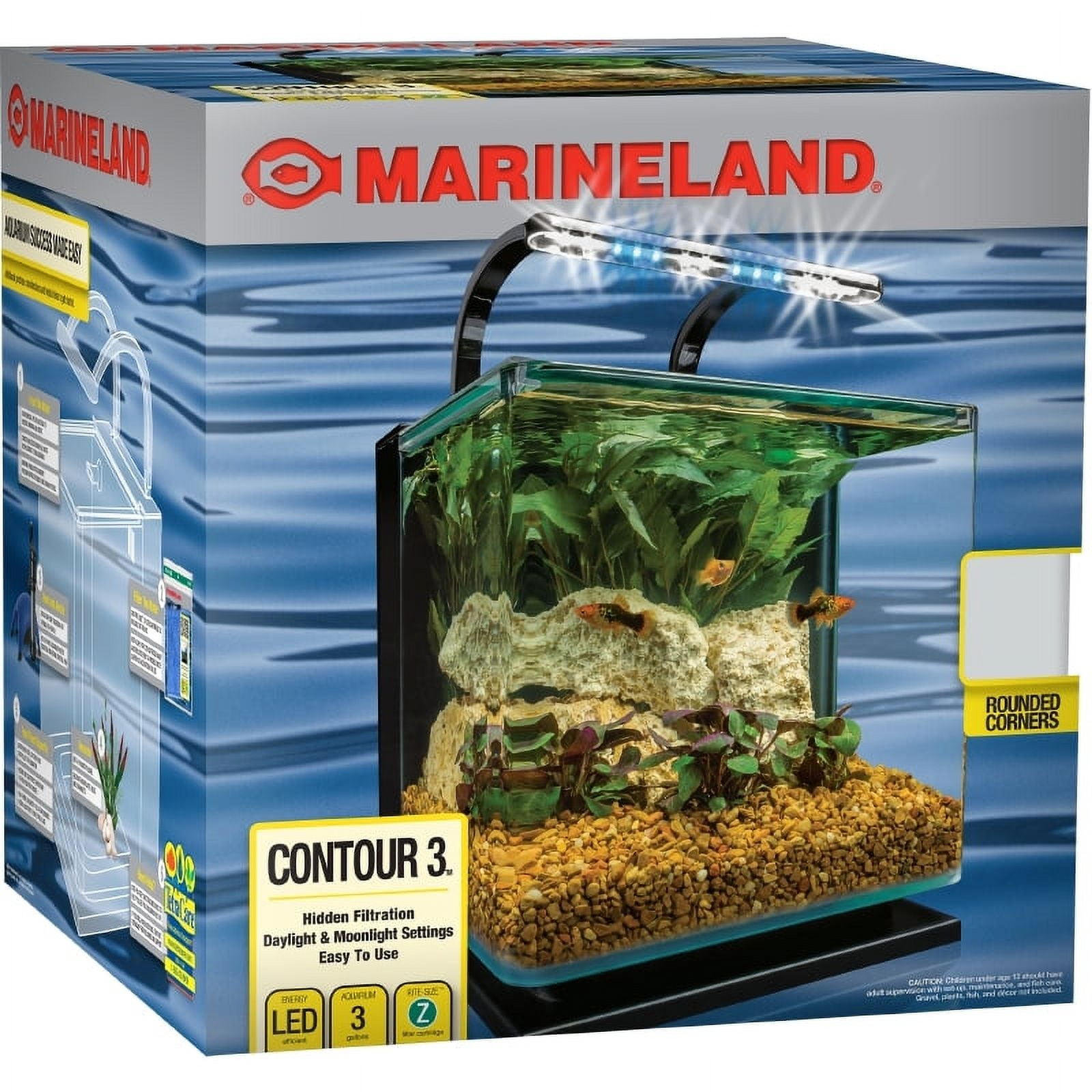 Marineland 3 Gallon Aquarium Kit, Glass Fish Tank with Filter and LED Lights