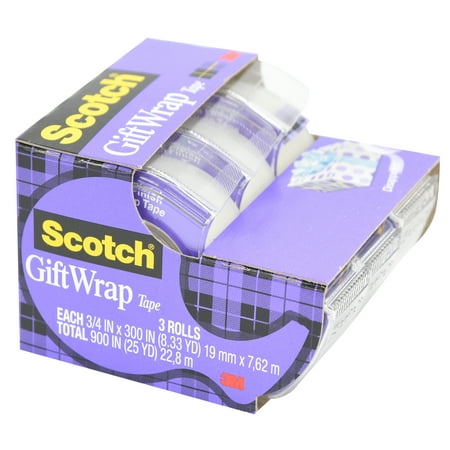 Scotch Gift Wrap Tape 3 Pack, Clear, 3/4 in. x 300 in., 3