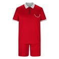 thumbnail image 3 of Cameland Two Piece Short Outfits Men Color Block Tracksuits Sport Summer Short Sleeve and Shorts Set for Men, 3 of 5