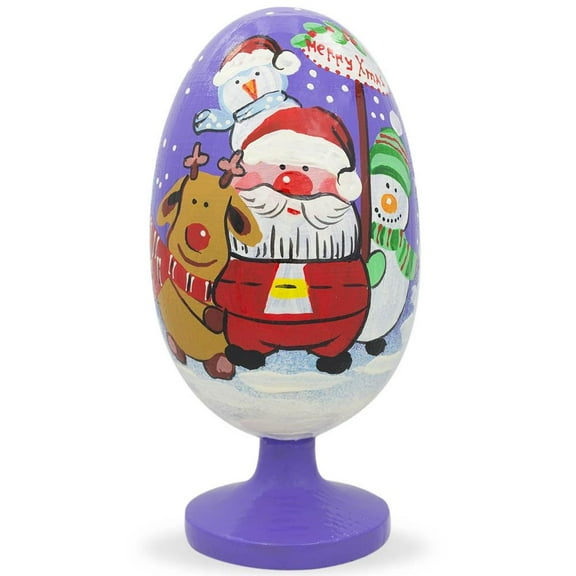 Santa, Snowman and Reindeer Friends Christmas Wooden Figurine 4.75 Inches