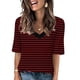 thumbnail image 3 of Camisas Sentuca de manga corta para mujer 2024, blusas informales con cuello en V y rayas sueltas, color vino XXXL, 3 of 5