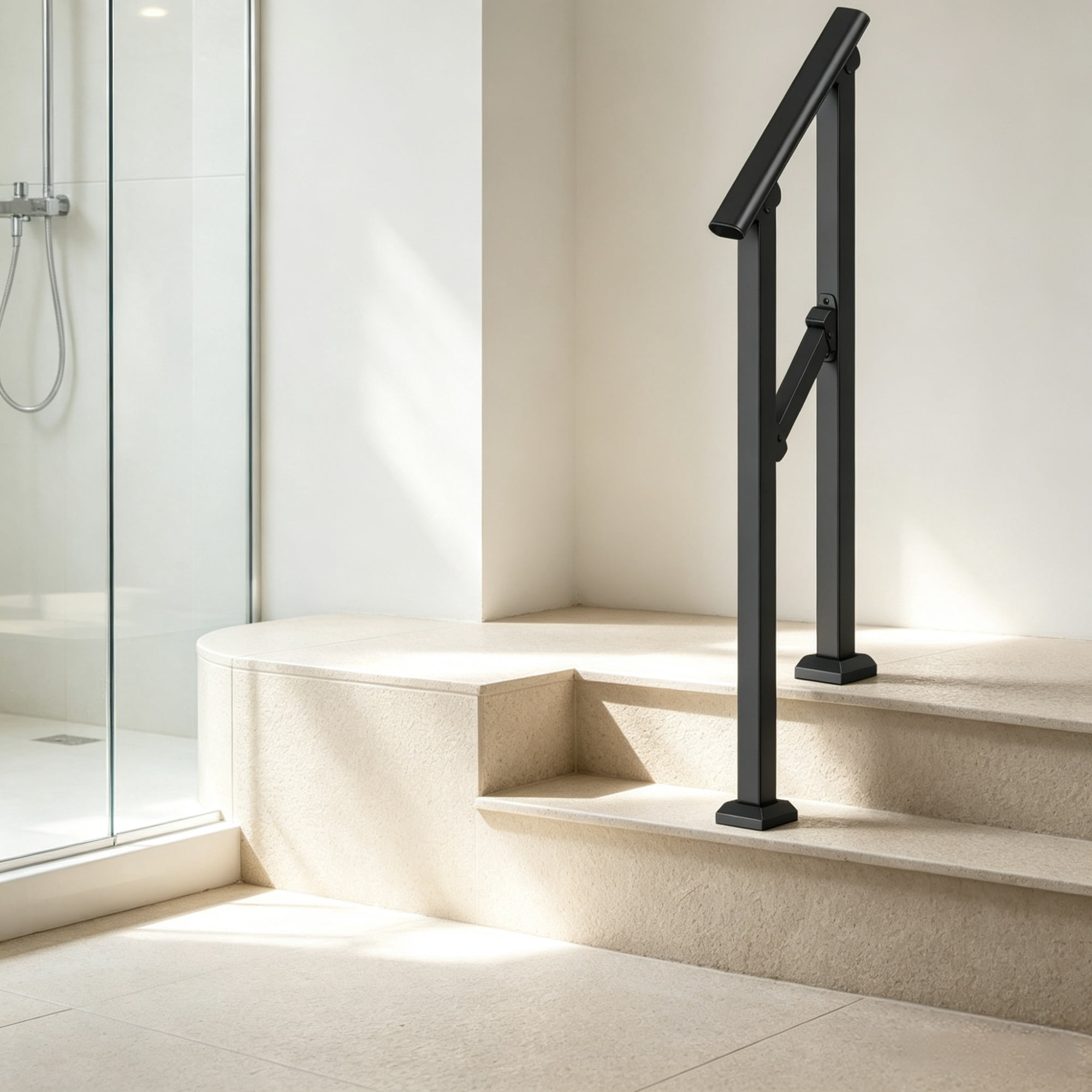 1-2 Step Stair Handrail Kit for Outdoor Steps, Black Square Tube Design, Stair Rails for Seniors, Concrete Steps, Porch & Deck
