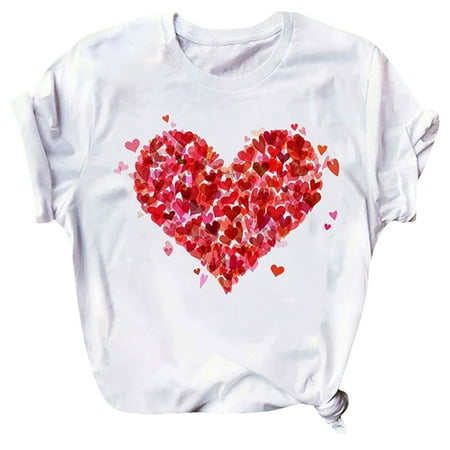 

Shirts for Women Shirts for Women Women s Fashion Casual Valentine s Day Printing Round Neck Loose Short Sleeve T Shirt Pullover Tops Crop Top on Clearance White Tank Tops Women White L