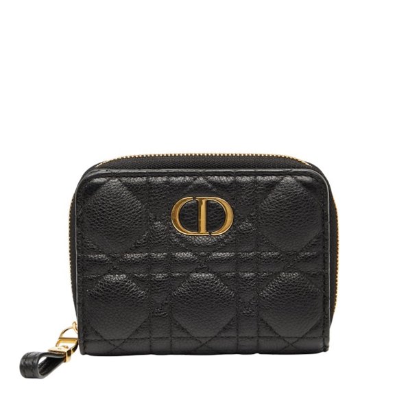 Pre-Owned Christian Dior Dior Caro Scarlet Wallet Bifold Black Gold Leather Women's (Good)