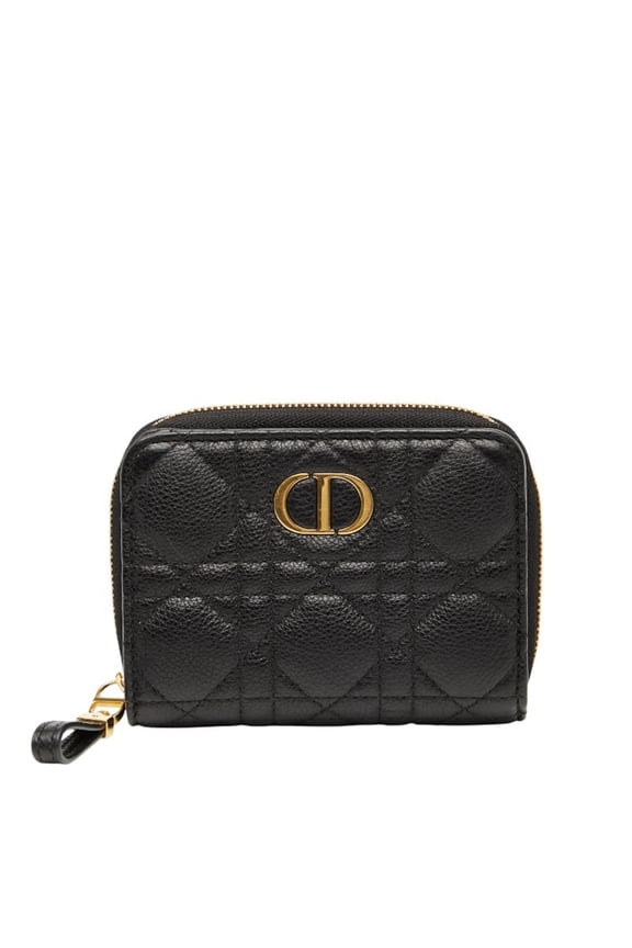 Pre-Owned Christian Dior Dior Caro Scarlet Wallet Bifold Black Gold Leather Women's (Good)