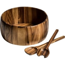 Kalmar Home 12-Inch Acacia Wood Extra Large Smooth Salad Bowl with Servers