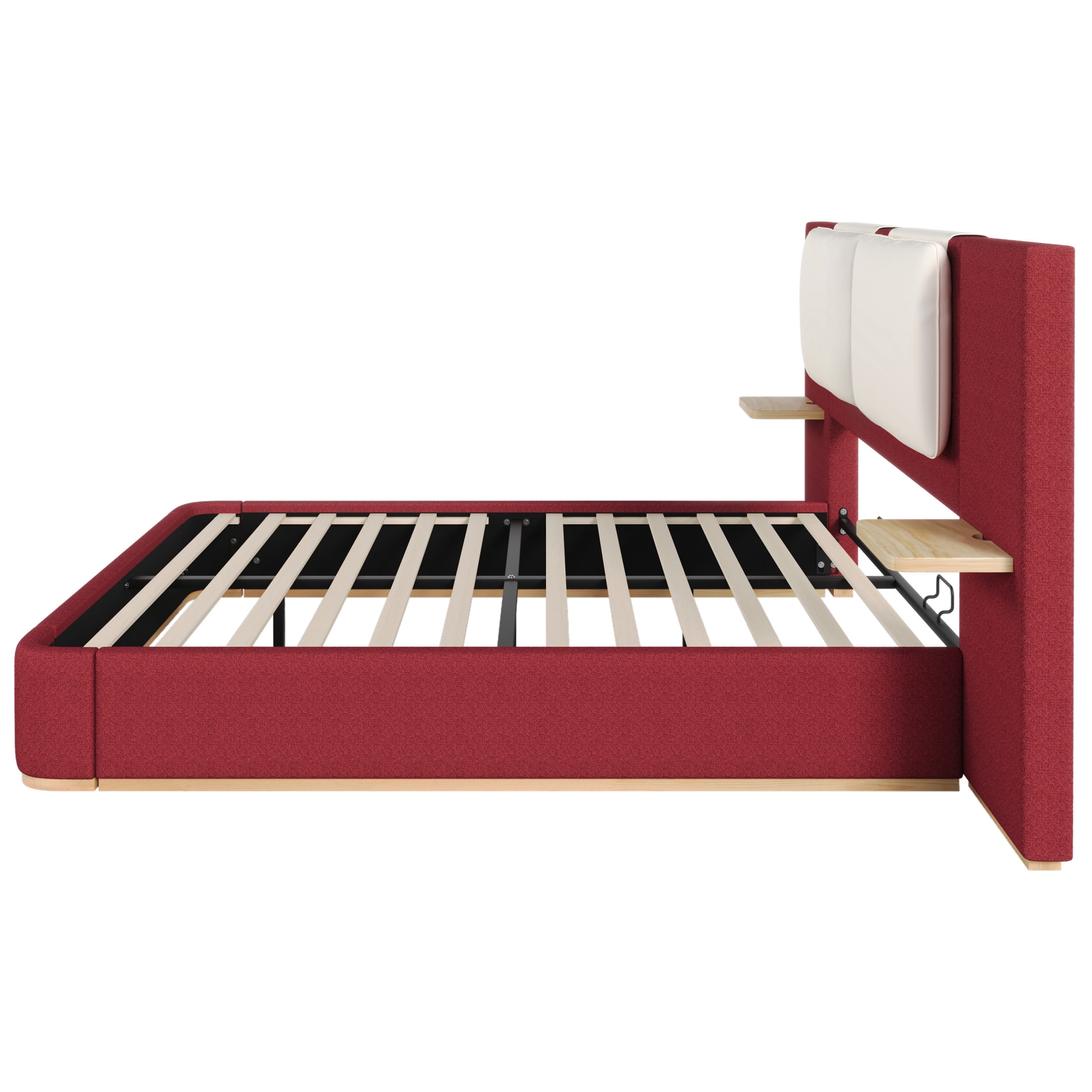 Christopher Knight Home Queen Upholstered Platform Bed Frame with PU Cushioned Headboard, Red+Beige