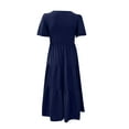thumbnail image 5 of Summer Saving Wycnly Summer Dresses for Women Beach Casual Elastic Waist Flowy Ruffle Swing A Line Long Sundress 2024 Short Sleeve V-Neck Solid Maxi Formal Dress Navy s, 5 of 5