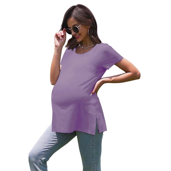 Women's Maternity Tops Shirts Short Sleeve Split Side Pregnancy Clothes