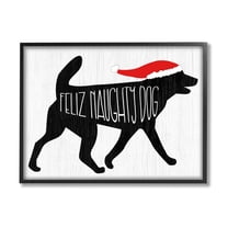 Feliz Naughty Dog Funny Pet Holiday Graphic Art Black Framed Art Print Wall Art