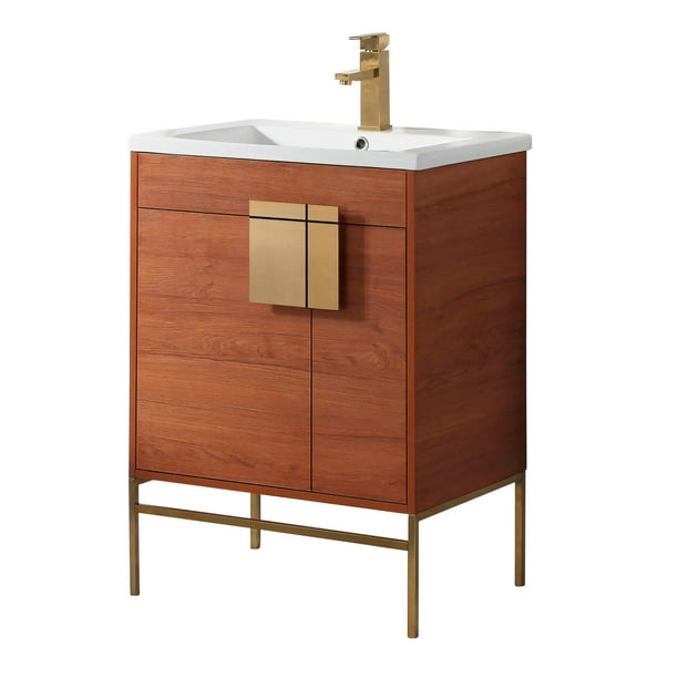 Fine Fixtures Modern Walnut 24" Bathroom Vanity Set, Satin Brass