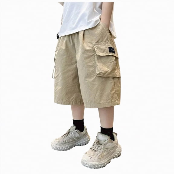 Zanarzt Boys Cargo Shorts Boys Youth Cargo Shorts Athletic Shorts with Pockets for Outdoor Camping Hiking 4-5 Years,Khaki