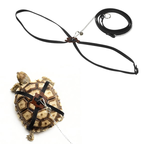 Uxcell Adjustable Tortoise Harness with Bell Soft Leather Swivel Buckle Escape Proof Walking Strap Large Black