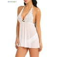 thumbnail image 5 of BadPiggies Womens Sexy Lace Lingerie Babydoll Strap Chemise Halter Sheer Teddy Pyjamas G-string V Neck Nighties (S, White), 5 of 6