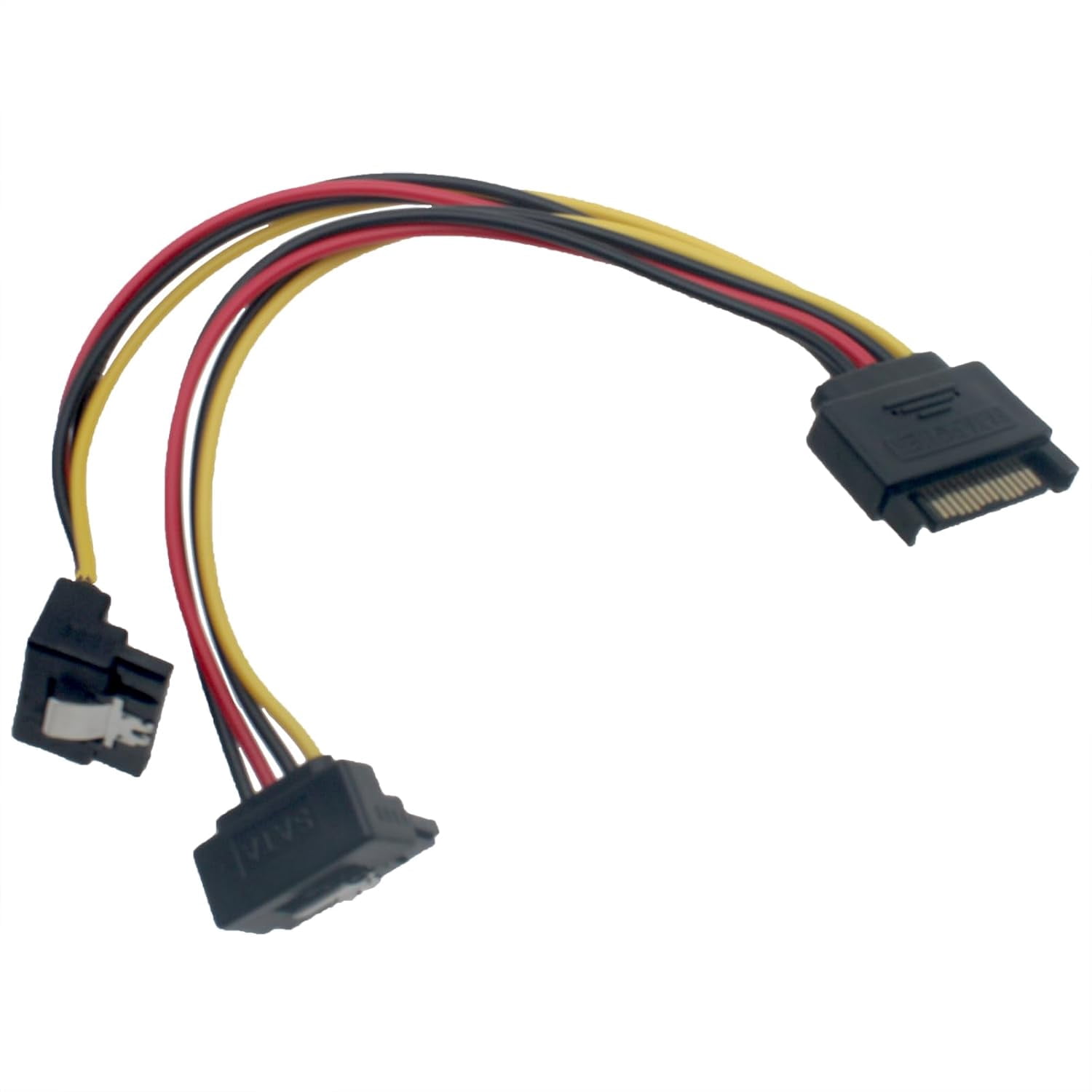 HRTGFD-20 CM 15 Pin Male to Dual Female SATA Down Angle Connectors Power Cable for Hard Disk, Optical Drive and HDD (2 PCS)
