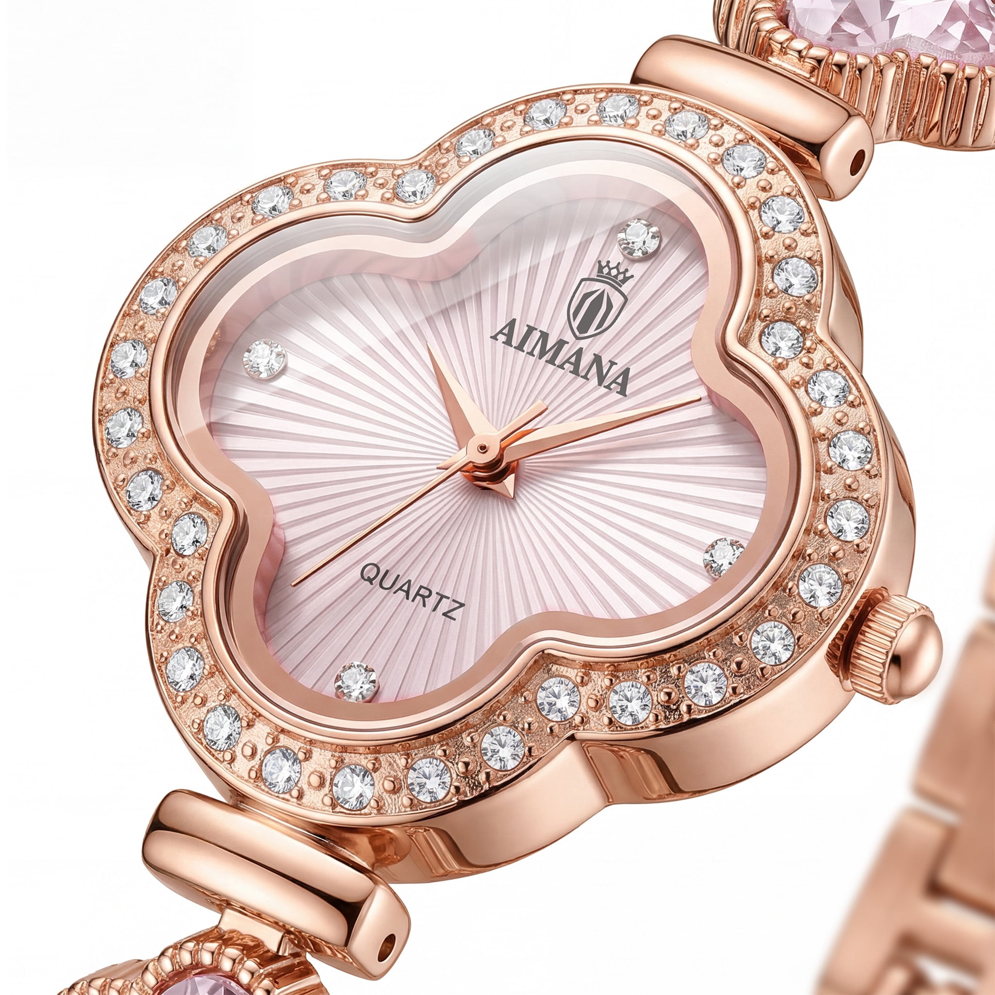 Gold Watches for Women, Rose Gold Tone Bracelet Watch for Ladies Jewelry, Vintage Leaf Clover Shaped Dial, Small Analog Quartz, Adjustment Tool Included