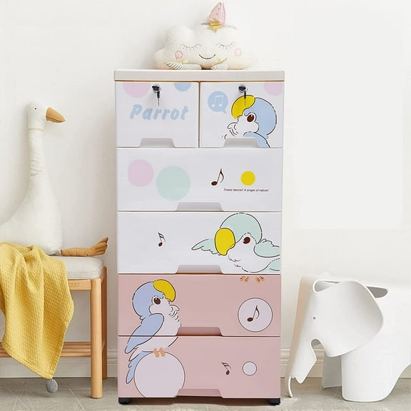 Miumaeov Storage Cabinet with 6 Drawers, Plastic Drawer Chest, Plastic Drawers Dresser, Closet Drawers Dresser Organizer for Clothes, Bedroom Furniture, Stackable Vertical Clothes Storage