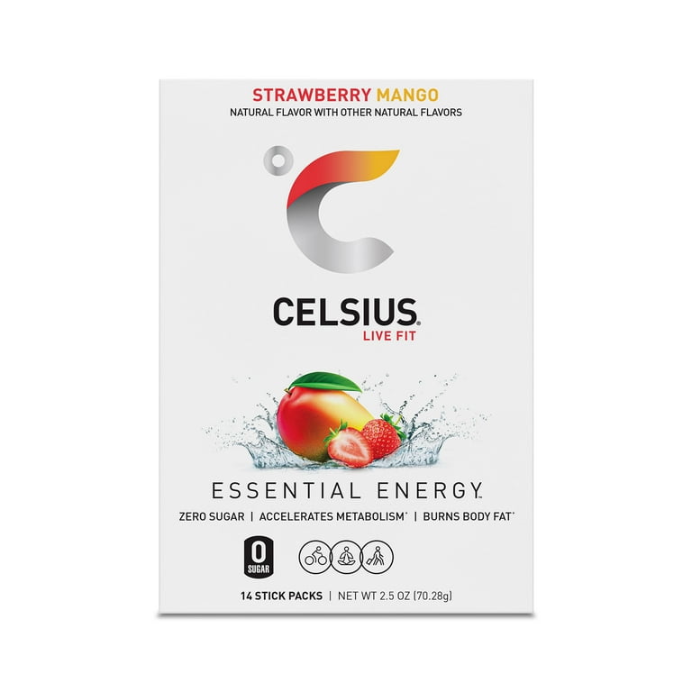 CELSIUS On The Go Energy Drink Mix, Strawberry Mango (14 Stick Pack)