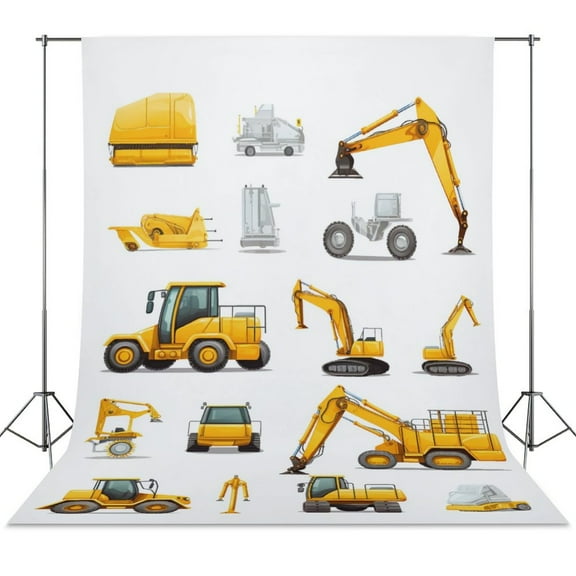 Excavator Construction Vehicle Truck Backdrop Background for Photography Photo Booth Backdrop for Photoshoot Background Screen Video Recording Parties Curtain
