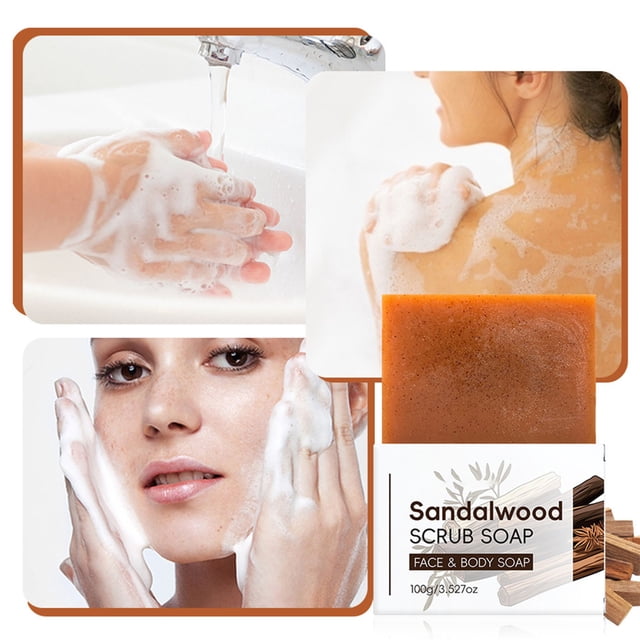 Jabón exfoliante de sándalo, exfoliante suave con aceite calmante, sin sulfatos, sin parabenos, jabón esmerilado