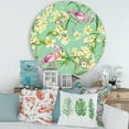 thumbnail image 2 of Designart 'Yellow Flowers, Tropical Foliage With Flamingo V' Traditional Circle Metal Wall Art 29x29 - Disc of 29, 2 of 5