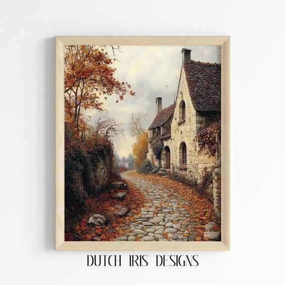 Rustic Village Lane In Autumn Print, Vintage Fall Landscape Artwork, Cottagecore Decor, Wall Art, Henry Tuke Style 756 Home Decor #1852, Unframed Poster Size 8x12