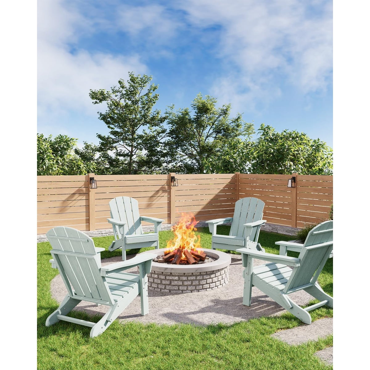 1PC Folding Adirondack Chair, HDPE Outdoor All-Weather Fire Pit Chairs, Outdoor Wooden Lounge Chair, Modern Lounger Adirondack Chairs Ergonomic Extended Backrest for Deck, Patio, Pool, Backyard