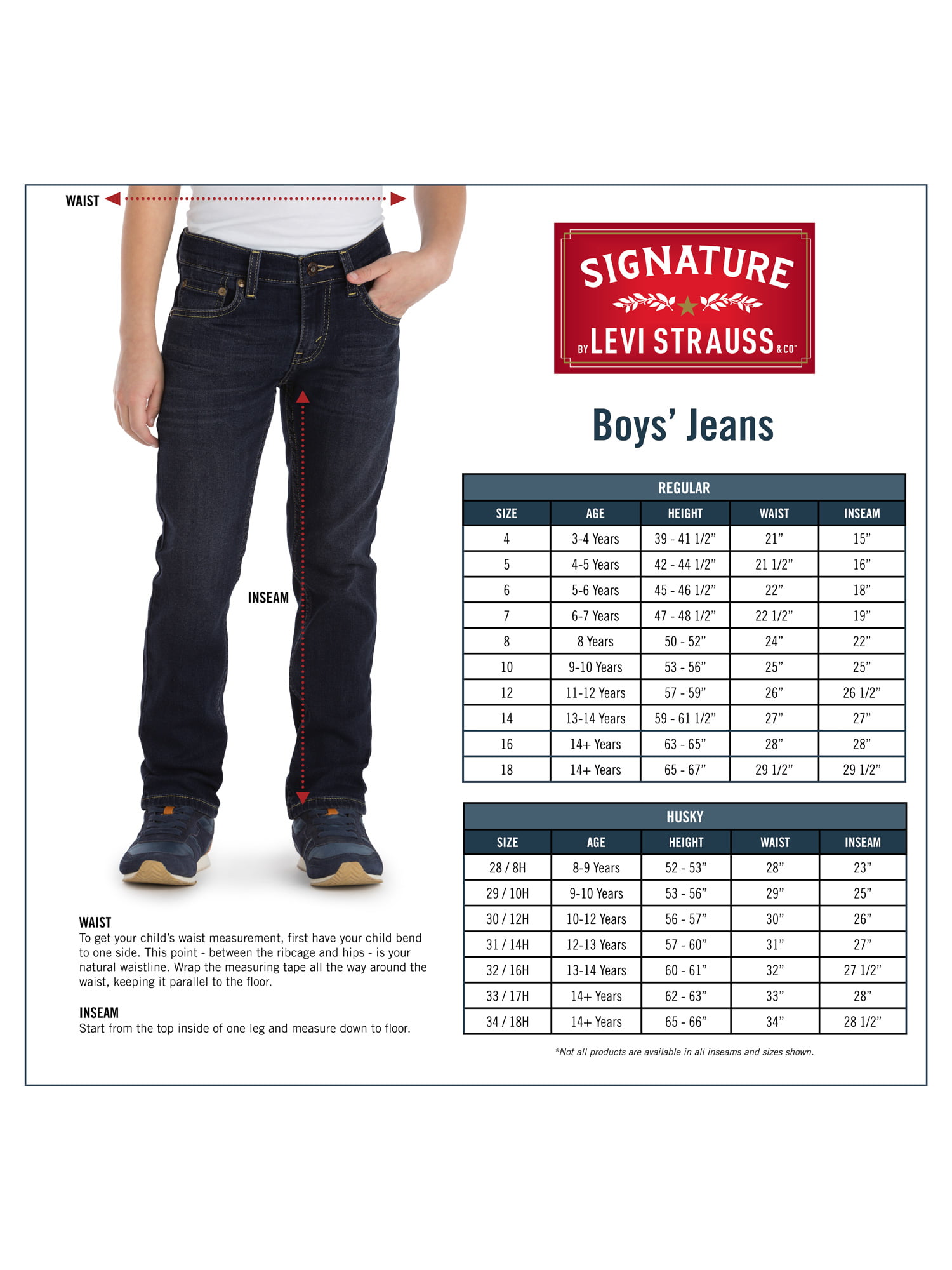 levi signature jeans size chart