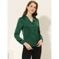 thumbnail image 4 of Blusa de Satén Mujer Cuello en V Manga Larga Botones Verde Oscuro XS Allegra K, 4 of 4