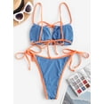 thumbnail image 4 of ZAFUL Women Swimsuit Ribbed Contrast Piping Cutout Tanga Bikini Swimwear Blue S, 4 of 6