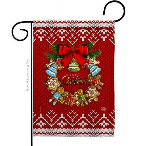 Ornament Collection G192249-BO 13 x 18.5 in. Gingerbread Wreath Garden Flag with Winter Christmas Double-Sided Decorative Vertical Flags House Decoration Banner Yard Gift