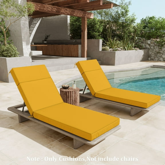 Snubbull 2 Pack Outdoor Chaise Lounge Cushions, with High-Density Foam, Ties Waterproof & Fade Resistant for Lawn and Pool Lounge Chairs, 80x26x4 inch, Yellow