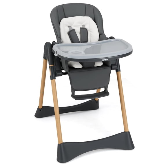 INFANS Baby High Chair, High Chairs for Babies & Toddlers with Adjustable Height Backrest Footrest Removable Tray, Easy to Clean PU Seat Convertible Quick Folding Portable Highchair