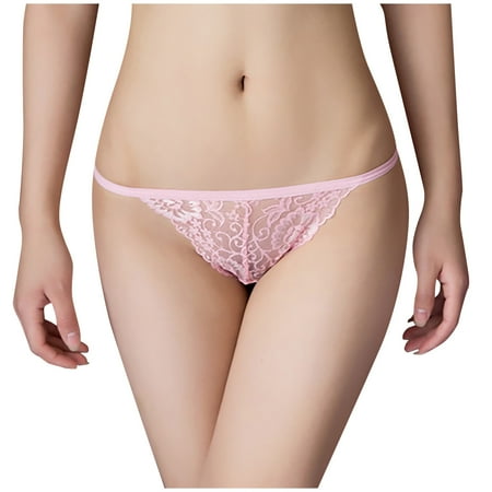 

YUEHAO underwear women Women s y Solid Lace Hollow Transparent Seamless y Panties Cotton Lift Pink One Size
