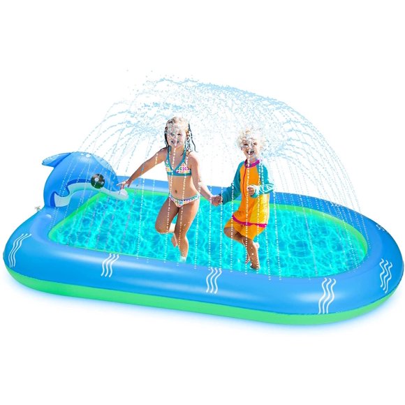 Inflatable Sprinkler Pool Family Swimming Kiddie Pool Outdoor Backyard Water Play Splash Pad Wading Pool Summer Fun Toys for Kids Children Dogs(Large:67 inch 40 inch)