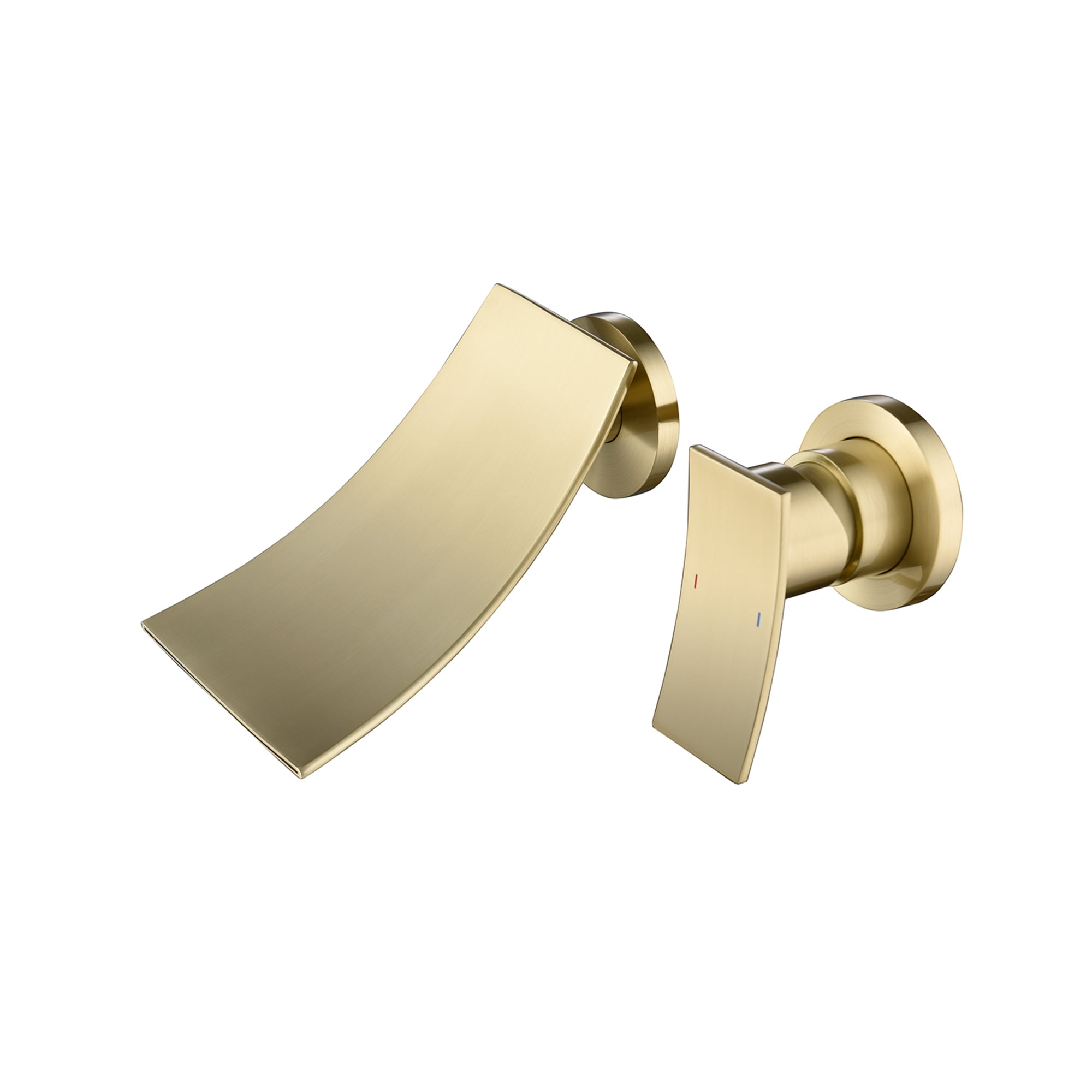 Cfowner Wall Mount Bathtub Faucet, Single Handle Bathroom Fixtures Widespread Faucet, 2 Hole Waterfall Spout Faucet, Gold